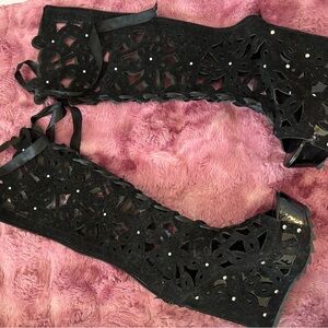 Black Lace Cutout Over-the-Knee Boots